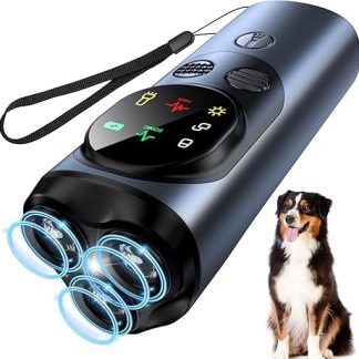 Anti-Bell Device for Dogs, Anti-Barking Ultrasonic Device with 3 Transmitters, Anti-Bark for Dogs with 2 Modes and LED Light, 30 Feet Long Handheld Device for Dog Barking Stop, for Training Indoor and