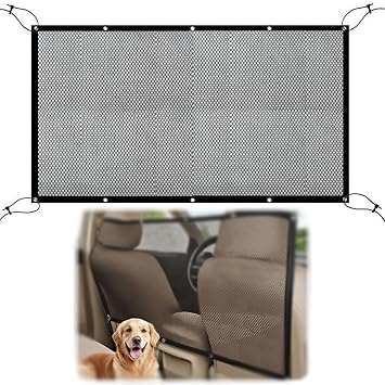 COYUN 1 x Dog Net Car Rear Seat, Car Dog Net Safety Net with Adjustable Rope, Separation Net Between Pet and Driver, Dog Net for Car, for Dog Car Barrier for Pets, Black
