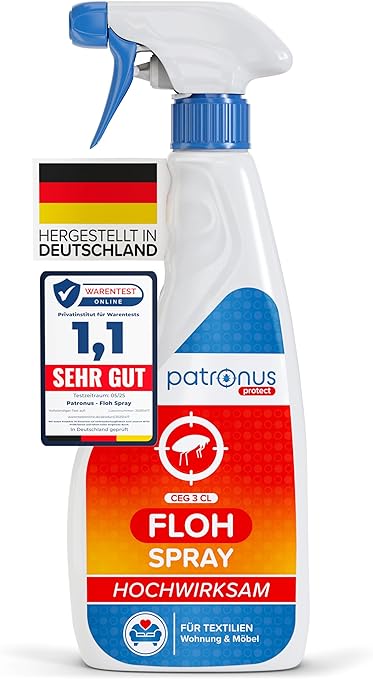 Patronus Flea Spray for Home & Environment 500 ml - Effective Repellent Against Fleas with Instant Protection - Highly Effective & Laboratory Tested - with Subtle Eucalyptus Citrus Fragrance