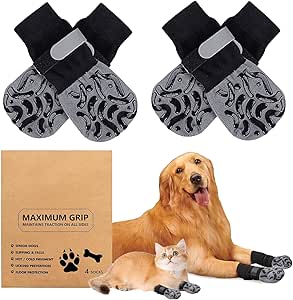 Aubzy 2 Pairs of Soft Dog Socks, Non-Slip, Double-Sided Paw Protection with Adjustable Strap, Leopard Pattern, Indoor/Outdoor Leak Protection, Dog Injury (S)