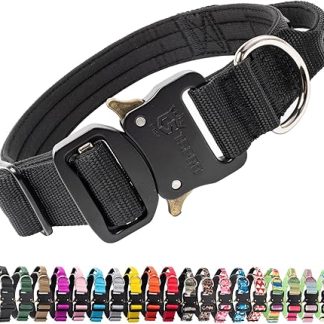 TSPRO Premium Dog Collar with Handle, Thick, Adjustable, Tactical Dog Collar, Heavy-Duty Design, Quick-Release Metal Buckle, for Medium to Large Dogs, M, Black