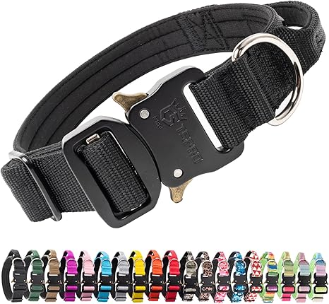 TSPRO Premium Dog Collar with Handle, Thick, Adjustable, Tactical Dog Collar, Heavy-Duty Design, Quick-Release Metal Buckle, for Medium to Large Dogs, M, Black