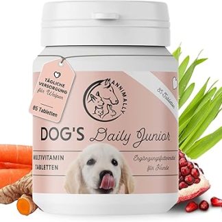 Annimally Dog's Daily Junior Multivitamin Tablets for Puppies and Young Dogs, Vitamin B Complex with Calcium & Natural Plant Substances, Pack of 85