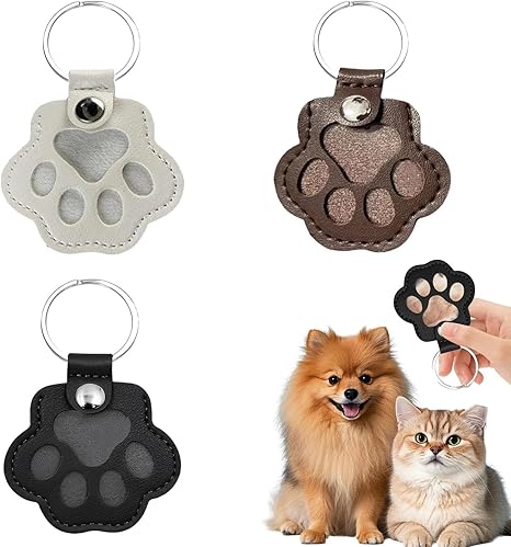 JOOTUEPO Leather Keyring for Pet Hair Reminder, Animal Hair Pendant, Key Ring with Paw Design, Reminder Deceased Cat Dog Gift for Cat Lovers, Dog Owners