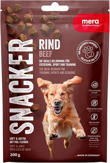 MERA Beef Snacker (1 x 200 g), Grain-Free, Soft Dog Treats for Training or Snack, Hearty Meaty Treats for All Dogs