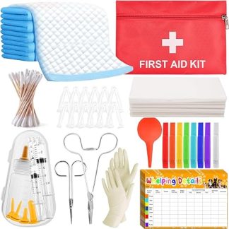 ZEVOFIUR Puppy Kitten Whelping Kit Birth Aid for Newborn Puppies and Kittens for Keeping Kittens Dogs Cats Feeding Sets Supplies Includes Whelping Collars Record