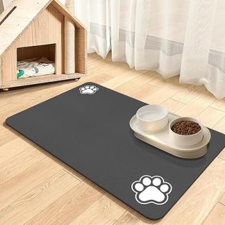 Feeding Mat Cats, Bowl Mat Dog Small, Waterproof Pet Feeding Mats Non-Slip Mat Cat Bowl Feeding Mat Cat Food Bowl Mat (Dark Grey - 2 Paws, 30 x 50 cm)