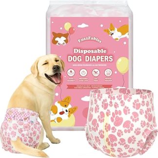 FuzzFables Dog Nappies for Female Dogs, Pack of 20, Breathable Disposable Nappies with Moisture Indicator, Higher Back Coverage, Absorbent and Leakproof, Dog Pants for Heat M