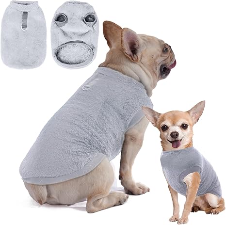 Dog Jumper, Dog Coat, Fleece for Small Dogs, Fleece Jumper for Small Dogs, Cat Jumper, Fleece Jacket, Dog Clothes for Chihuahua, French Bulldog (Grey, XL)