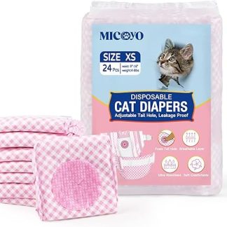 MICOOYO Dog Nappies for Female Dogs, Super Absorbent Cat Nappies with Adjustable Foam Holes, Disposable Cat Nappy Pants for Female Dogs in Heat (XS, Pack of 24)