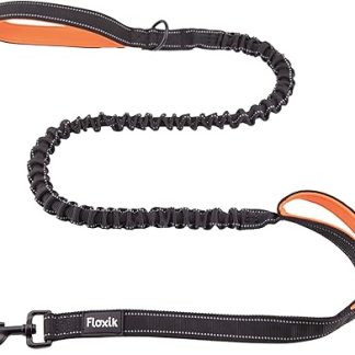 Floxik Elastic Dog Lead 150 cm | Premium Bungee Lead with Short Guide in Various Sizes (1 m / 1.20 m / 1.50 m) | Black/Orange & Reflective
