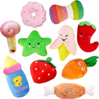 Cielbleu Pack of 10 Dog Squeaky Toys for Small, Dog Toy, Puppy Toy, Pet Dog Plush Toy, Fruit Snacks and Vegetable Chew Toy for Small, Medium Dogs
