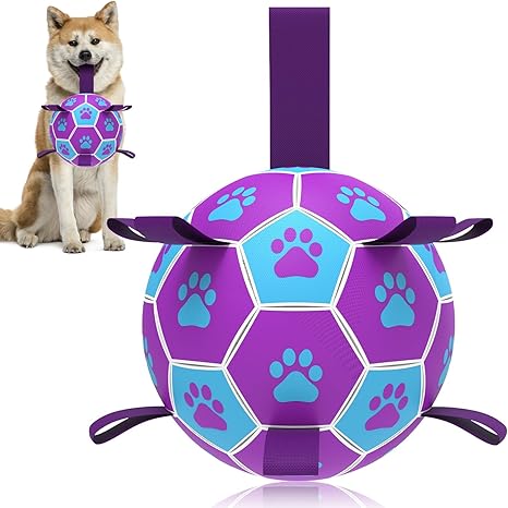 HETOO Dog Ball, Dog Toy Ball with Handle for Dogs, Interactive Tug-of-War, Water Dog Balls, Toy, Birthday Gift for Medium/ Large Dogs (15.24 cm, Purple Blue)