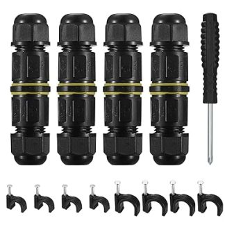 Newoutset IP68 Waterproof Junction Box, 4 Pieces 3-Pin Electrical Cable Connector Plug for Outdoor Cable Diameter 4 mm - 8 mm, Junction Box Connector (4 Pieces, 3 Pin)
