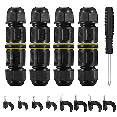 Newoutset IP68 Waterproof Junction Box, 4 Pieces 3-Pin Electrical Cable Connector Plug for Outdoor Cable Diameter 4 mm - 8 mm, Junction Box Connector (4 Pieces, 3 Pin)