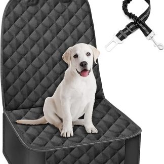 GARELF Front Seat Cover for Dogs, Durable Dog Front Seat Cover with 1 Elastic Dog Seat Belt, Waterproof Full Protection with Side Flaps, Fits Cars, Trucks, SUVs (Front Dog Car Seat)