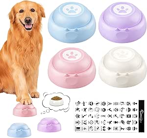 Dog Buzzer with Recording Function, Pack of 4 Intelligence Toys for Dogs, Voice Recording Buttons, Multicoloured, Dog Toy Communication, Buzzer with Sound for Pet Training, Dog Buttons, Educational