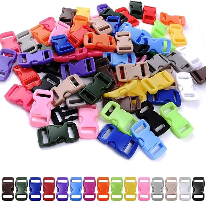 VISSQH Buckle Clasps Side Release Plastic Mini Buckles, Click Clasp Buckle 10 mm (3/8 Inch) for Paracord Bracelets, Dog Collar, Webbing, Bushcraft, Backpack Accessories, Tent, multicoloured, 10mm