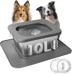 Bostar 10 L Water Bowl Dog Without Drooling with XXL Silicone Mat/Replacement Filter, Stainless Steel Drinking Bowl, Anti Schlabber Water Dispenser for Medium/Large Dogs, Dishwasher Safe