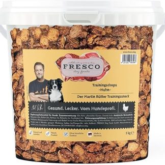 FRESCO Dog Martin Rütter Training Drops Chicken | 1 kg Bucket | Treats for Dogs for Reward | Monoprotein from Chicken Meat | No Artificial Additives