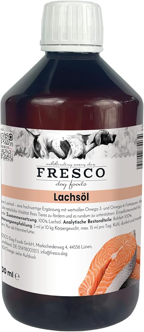 FRESCO Dog Salmon Oil for Dogs - 250 ml Salmon Oil with Omega 3, 6 and Vitamin D, A - Food Oil
