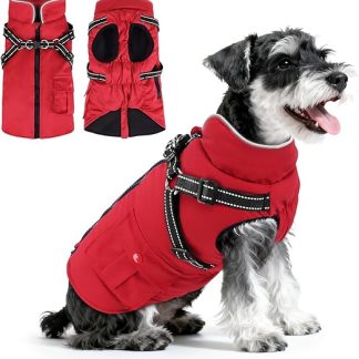 Woiil Dog Coat, Dog Jacket, Winter Coat for Large Dogs, Dog Coat Winter with Harness, Dog Winter Coat Costume, Sleeveless Cotton Padded Vest, Waterproof, Warm, Reflective, Red, L