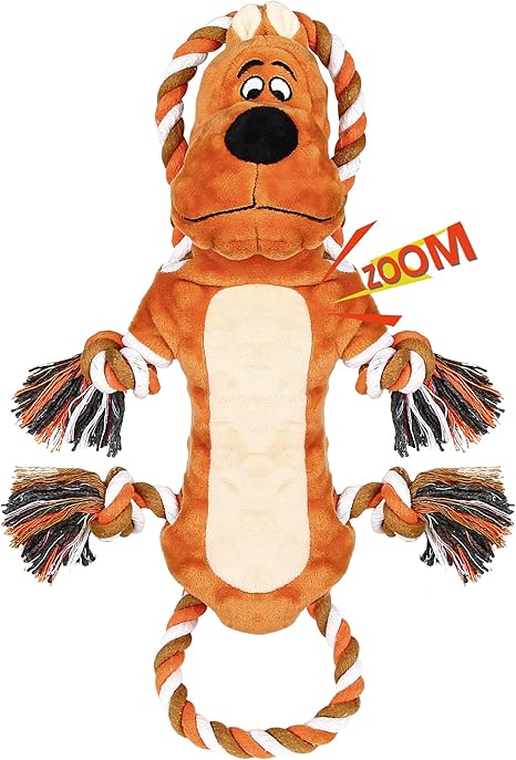 IOKHEIRA Dog Toy Indestructible Christmas - Squeaky Rope Robust for Large Small Dogs, Interactive Soft Toy Squeaky & Cuddly Toy for Activity, Tug for Puppies, Brown