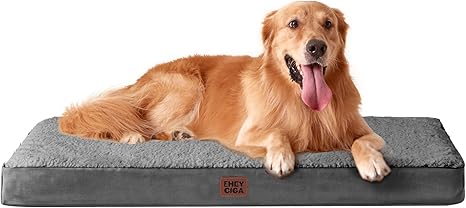 EHEYCIGA Orthopaedic Dog Bed for Large Dogs XL 112 x 81 x 9 cm, Washable Fluffy Dog Mat for Crate, Grey