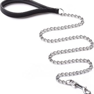CtopoGo Heavy Duty Dog Leash Chain Anti-bite Metal Dog Lead with PU Leather Handle Pet Traction Rope for Puppy Small Medium Large Dogs (120cm)