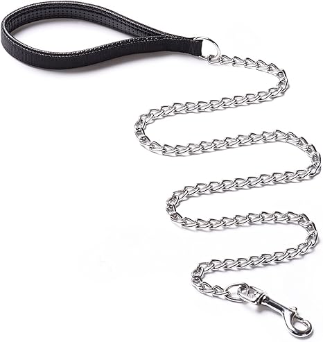 CtopoGo Heavy Duty Dog Leash Chain Anti-bite Metal Dog Lead with PU Leather Handle Pet Traction Rope for Puppy Small Medium Large Dogs (120cm)