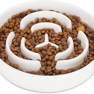 IDOGCHEW Ceramic Anti-Slinging Bowl, Slow Feeder Dog Bowl Diameter 20.5 cm, Feeding Bowl Dog for Medium and Large Dogs, Non-Slip, Dishwasher Safe, Food-Grade Material (White)