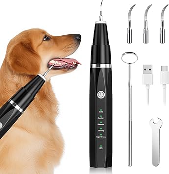 Tartar Remover Tooth Cleaner Ultrasonic for Dogs and Cats, Dental Care Set for Dogs & Cats, Teeth Cleaning and Cleaning Set Fights Tartar, Bad Breath & Gum Disease, Black