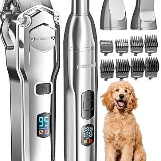 oneisall 4 in 1 Dog Clipper, Thick/Dense Fur, Quiet Professional Clipper, Paw Trimmer, Nail Grinder for Small and Large Dogs, Cats, 4 Hours Battery