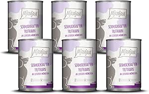 MjAMjAM - Premium Wet Food for Dogs - Tasty Turkey on Delicious Baby Carrots, Pack of 6 (6 x 400 g), Grain-Free with Extra Meat