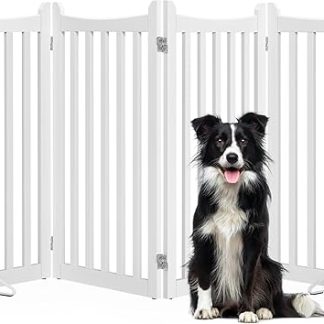 Yaheetech Dog Safety Gate, H x W: 90.5 x 201.5 cm, Dog Gate Flat with 2 Support Feet, Foldable Protective Gate, Stair Gate, Barrier for Kitchen/Hallway/Fireplace/Stove, 4 Panels, White