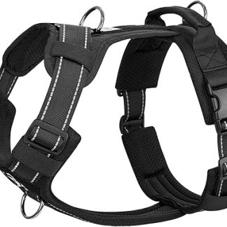 OneTigris Diesel Adjustable Tactical Harness, Soft Padded Chest Harness for Medium and Large Dogs with Reflective, 1 Handle, 3 D-Rings (Black, M)