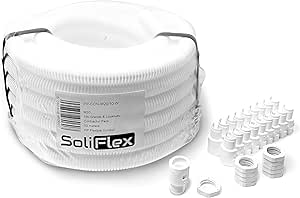 Flexible Conduit Outdoor Cable Contractor Pack IP40-10M Coil - Underground Burial, External Trunking, Electrical Ducting, Hose Pipe Wire Protection. Complete w/Fittings - 10 Glands and Locknuts