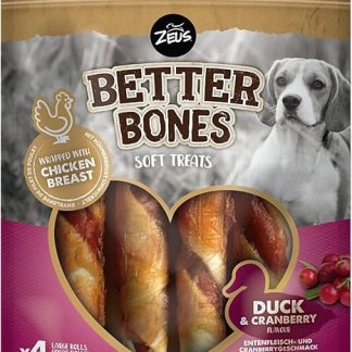 BetterBones Soft Dog Chew Snack with Raw Skin Wrapped Rolls with Duck with Cranberry, 12.5 cm, Pack of 4