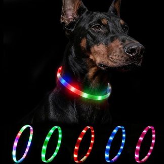 Nepfaivy Light Collar Dog USB Rechargeable - Waterproof Dog Collar Luminous with Adjustable Length, LED Collar for Dogs with 4 Lighting Modes for Safety, Multicoloured