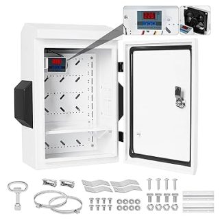 Outdoor Electric Box with Key Lock, IP65 Wall Mount, Galvanized Steel, One Piece Ventilation Design, Aluminum Alloy Back Bar with Sliding Groove (40 x 30 x 15 cm)