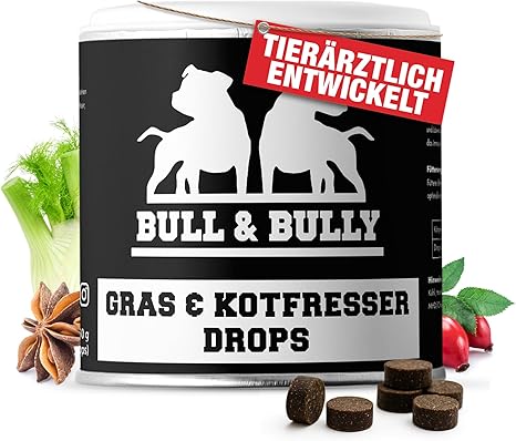 BULL & BULLY Grass and Fecure Eater Drops Dog 350 g (150 Drops) - Healthy Dog Treats Against Grass & Faeces - Dog Treats to Support Stomach & Intestines - Anti-Waste Eater Treat Dog