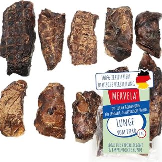 MERVELA Horse Lungs, 100% Pure Horse, 1,000 g, Horse Dried, Quality from Germany, Ideal for Hypoallergenic, Allergic and Sensitive Dogs