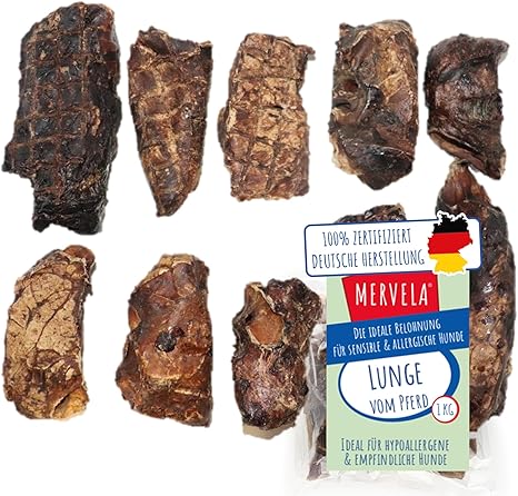 MERVELA Horse Lungs, 100% Pure Horse, 1,000 g, Horse Dried, Quality from Germany, Ideal for Hypoallergenic, Allergic and Sensitive Dogs