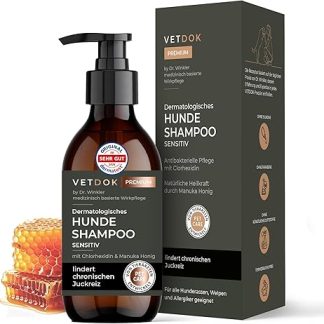 Vet DOK Dr. Winkler Dermatological Dog Shampoo - Grooming Dog with Manuka Honey & Chlorhexidine - for All Dog Breeds, Puppies & Especially Allergy Sufferers - 250 ml