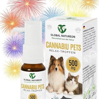 GLOBAL NATUREON Cannabiu Pets Relax Drops Salmon Oil & Hemp Oil 500mg for Dogs and Cats from Seeds, Drops for Travel, Vet Visits, Noise and Grooming, Omega 3.6 & 9, 100% Natural