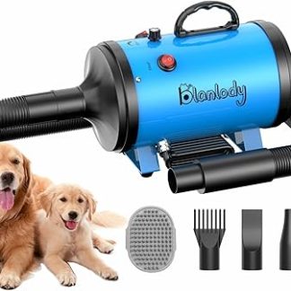 Blanlody Dog Hair Dryer Blower Very Quiet 4.5 HP / 3200 W Motor Adjustable Speed, Dog Grooming Dryer Blower with 4 Different Nozzles, Elastic Hose and Grooming Brush