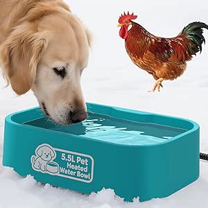 IPOW 5.5L Extra Large Rectangular Heated Pet Water Bowl Outdoor Durable Outdoor Water Bowl with Anti Chew Cord Keeps Water Warm at 25-35°C for Cats Dogs