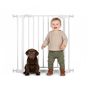 hauck Open N Stop 2, White - Stair and Door Safety Gate 75-80 cm - Child Safe Barrier No Drilling - Manual 1 Hand Opening - Indoor Only