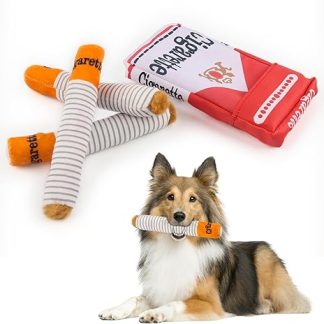 JWTRSVTY Cigarette Squeaky Toy, Plush Cigarettes Dog Toy with Box, Cigarette Dog Toy, Cigarette-Shaped Plush Dog Toy, 3 Cigarettes + 1 Box, for Small, Medium, Large Dogs