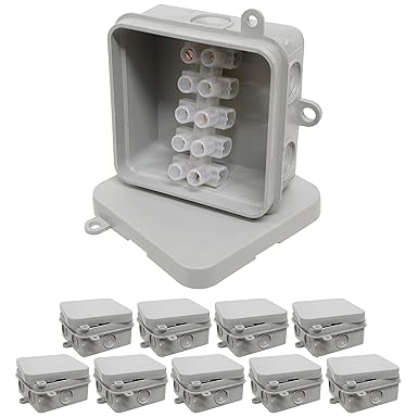 10x junction box with 15 amp connectors 65 x 65 x 30mm waterproof IP44 weatherproof outdoor external square connection box